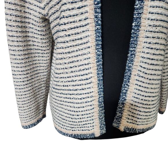 Ann Taylor Factory Blazer Sweater Cardigan Medium Striped Peach Teal Cream - Picture 3 of 11